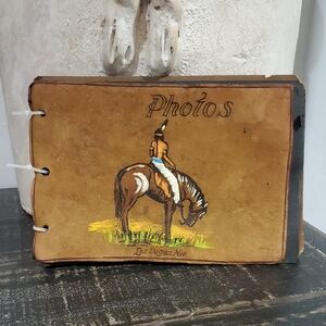Vintage Brown Tan Art Print Native Anerican Horse Feather Photo Album Handmade